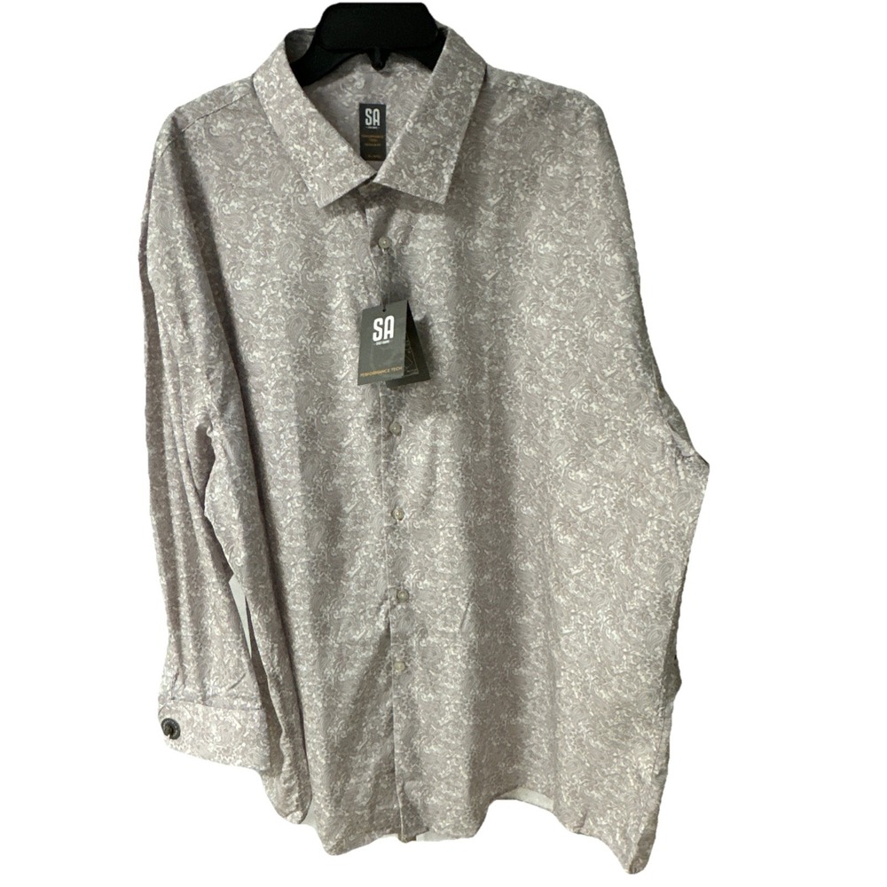 Stacey Adam's Performance Tech Men's Sz 4 XL Long Sleeves Beige Tonal Paisley Pr